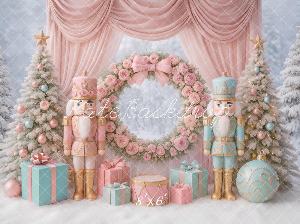 Kate Christmas Tree Nutcracker Wreath Curtains Backdrop Designed by Ashley Paul