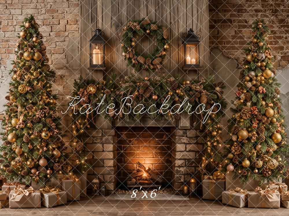 Kate Christmas Tree Fireplace Vintage Brick Wall Backdrop Designed by Emetselch