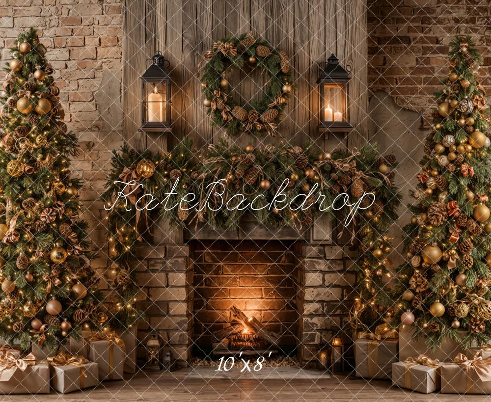 Kate Christmas Tree Fireplace Vintage Brick Wall Backdrop Designed by Emetselch