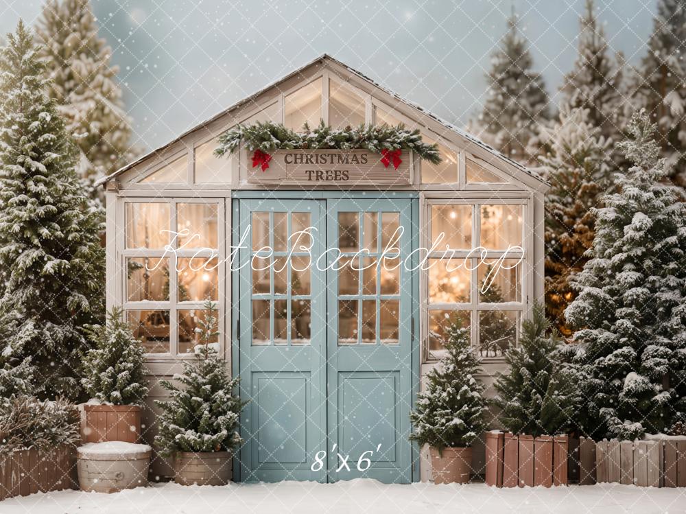 Kate Christmas Tree Farm Greenhouse Snow Backdrop Designed by Emetselch
