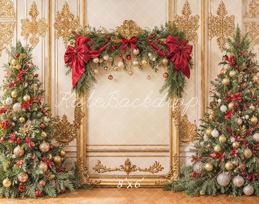 Árbol de Navidad Elegante con Marco de Lazo Vintage Fondo Diseñado por Emetselch