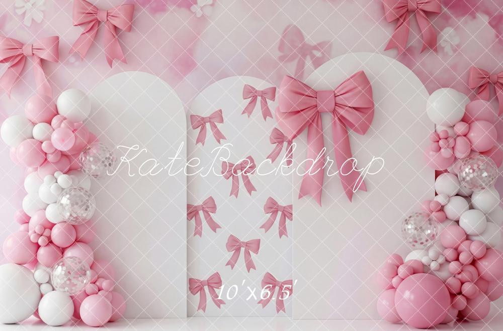 Kate Birthday Pink Bows Balloons Arch Printed Backdrop Designed by Patty Roberts
