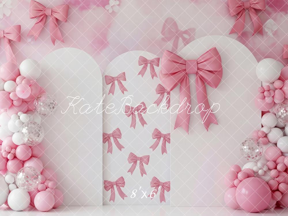 Kate Birthday Pink Bows Balloons Arch Printed Backdrop Designed by Patty Roberts