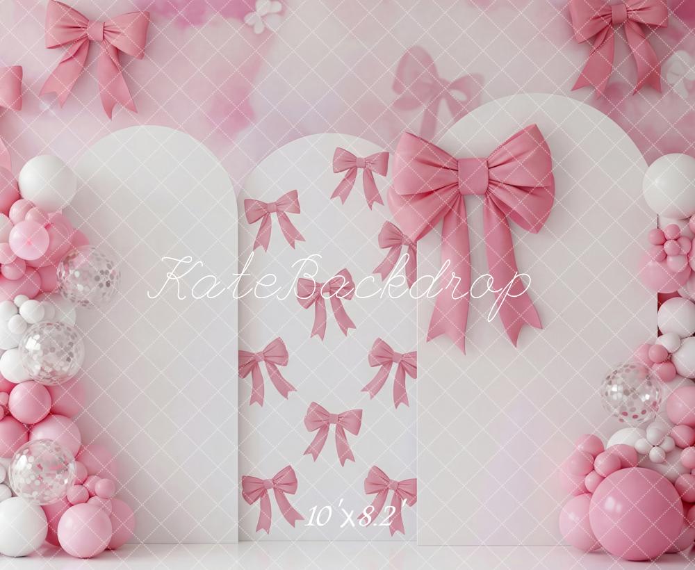 Kate Birthday Pink Bows Balloons Arch Printed Backdrop Designed by Patty Roberts