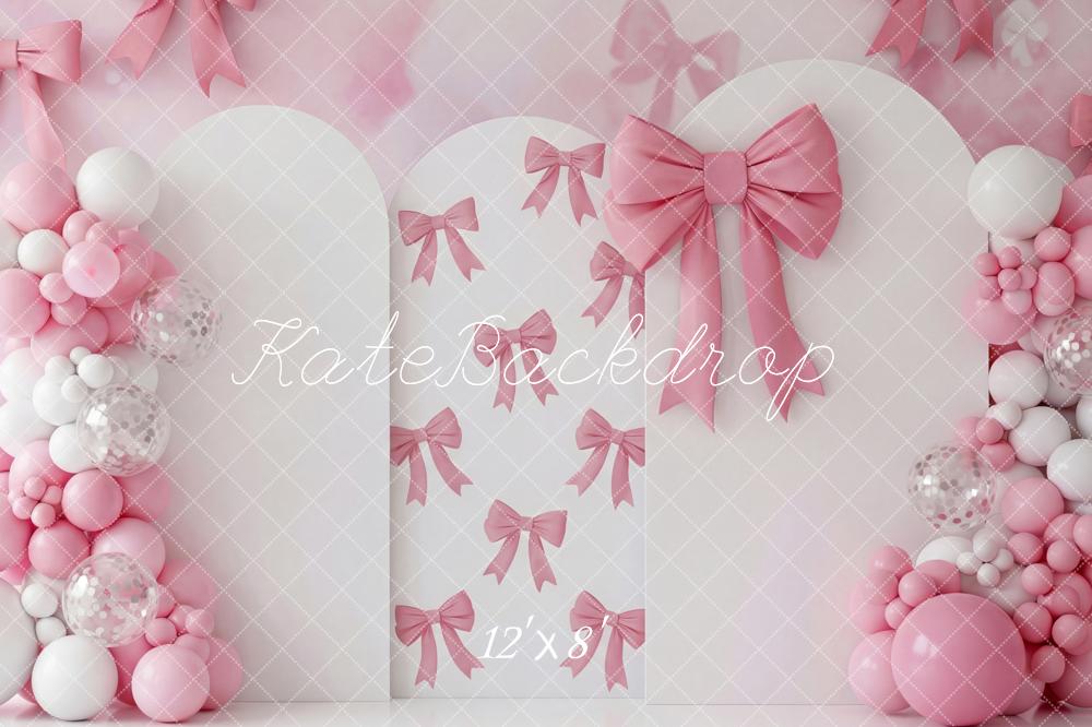 Kate Birthday Pink Bows Balloons Arch Printed Backdrop Designed by Patty Roberts