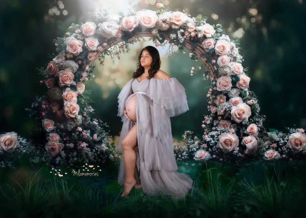 Kate Spring Flower Arch Peach Roses Angel Printed Backdrop Designed by Emetselch