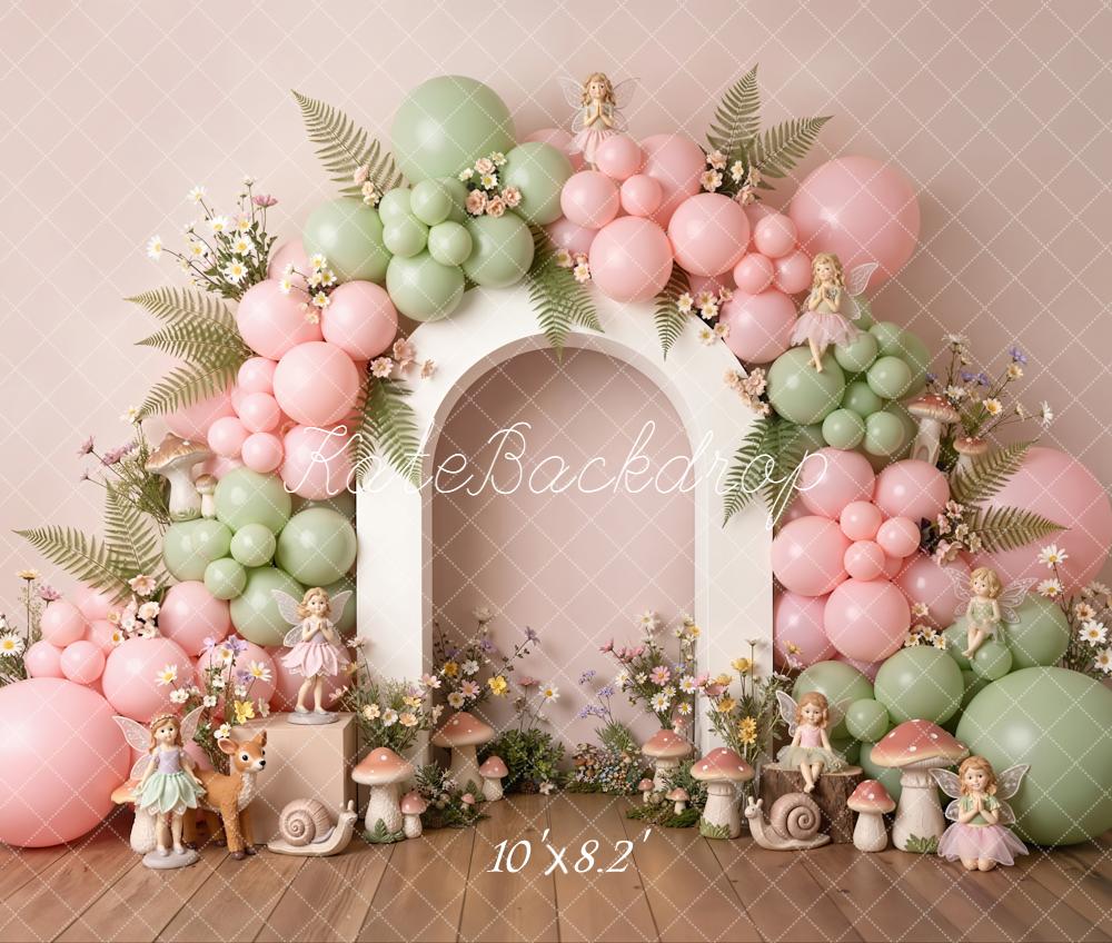 Kate Cake Smash Fairy Fantasy Balloon Arch Mushroom ONE Letters Printed Backdrop Designed by Emetselch