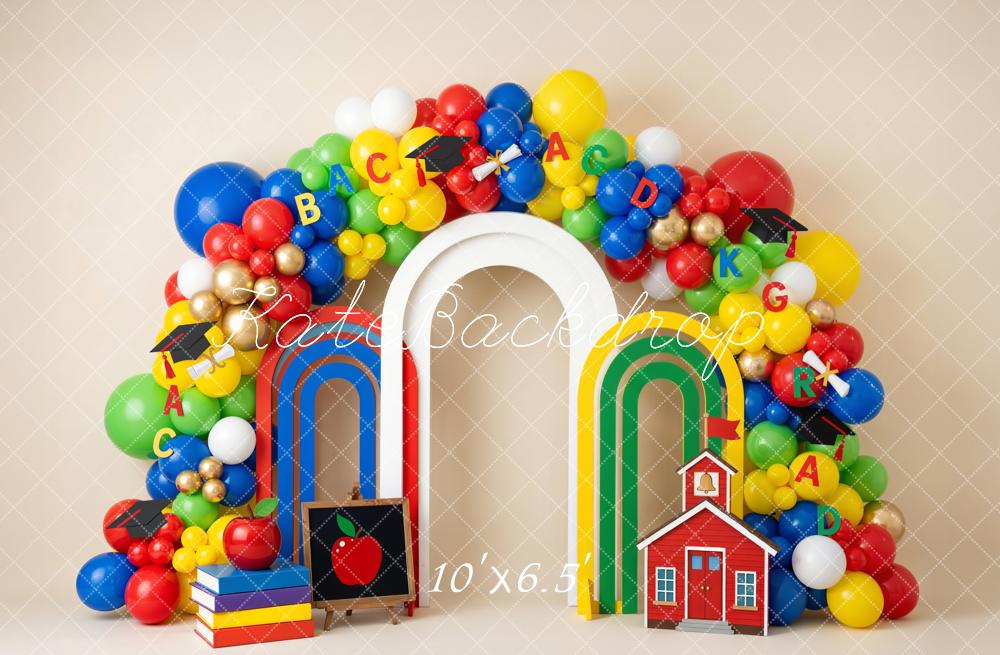 TEST Kate Graduation Colorful Balloon Arch Schoolhouse Chalkboard Printed Backdrop Designed by Emetselch