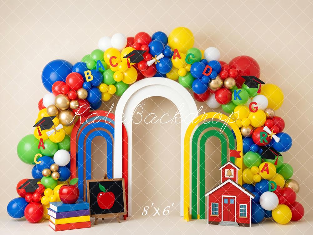 TEST Kate Graduation Colorful Balloon Arch Schoolhouse Chalkboard Printed Backdrop Designed by Emetselch