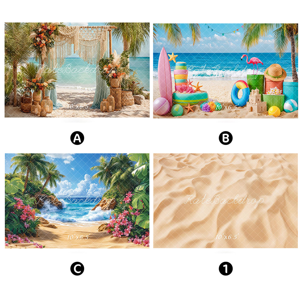 Kate Beach Combination Printed Backdrops for Photography( 3 Backdrops & 1 Floor )
