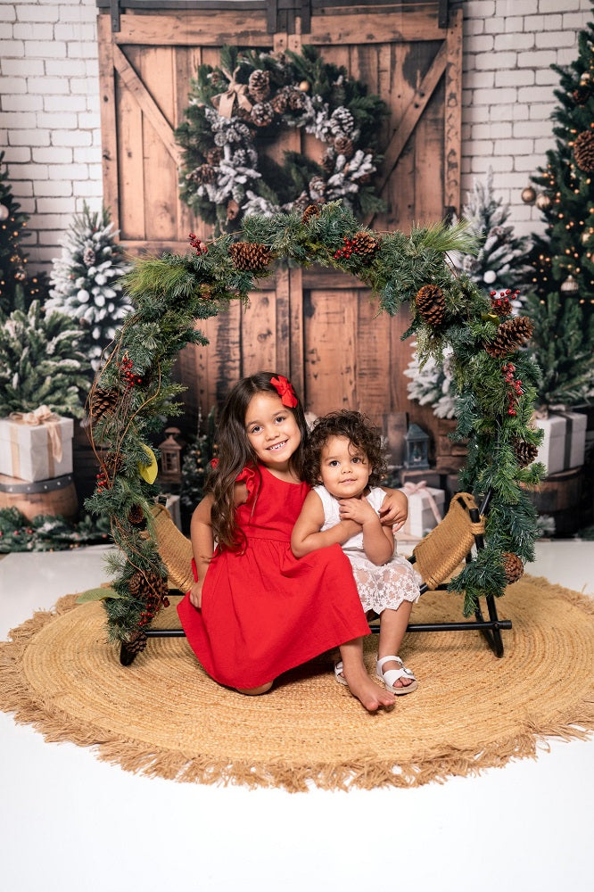 Kate Christmas Tree Brown Wooden Barn Door Backdrop Designed by Emetselch