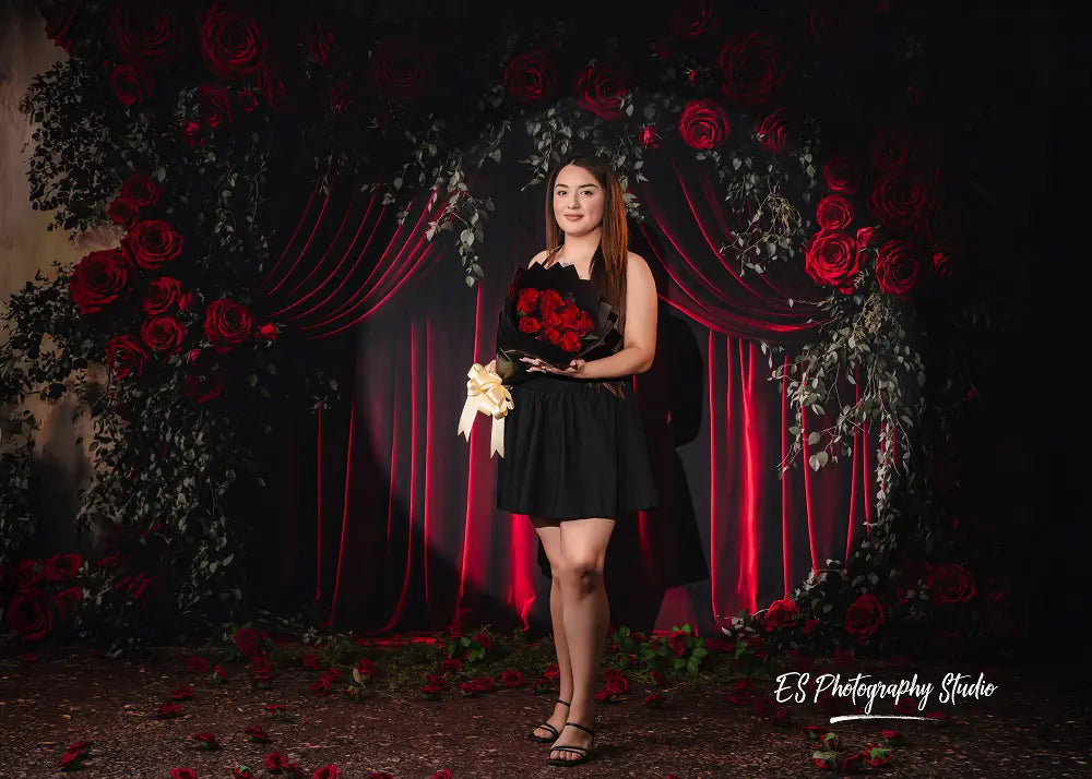 Kate Valentines Red Rose Flower Arch Velvet Curtain Backdrop Designed by Emetselch