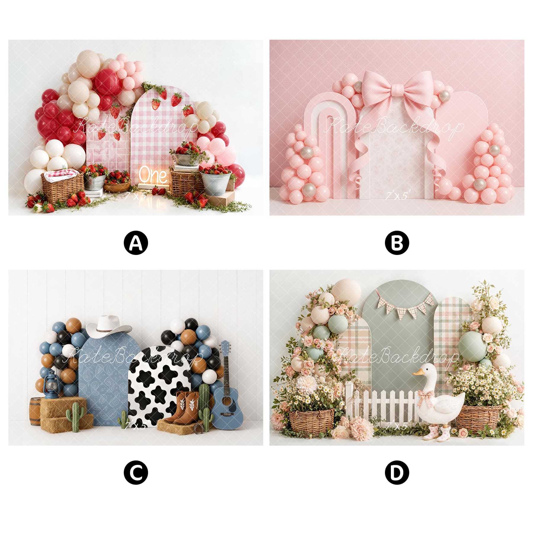 Kate Cake Smash Combination Printed Backdrops for Photography( 4 Backdrops in Total)
