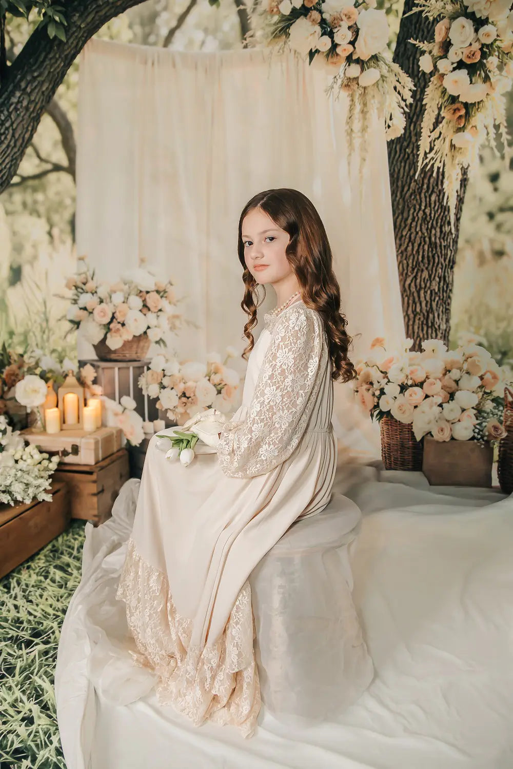 Kate Flower Arch Cream Floral Rustic Wedding Decor Printed Backdrop Designed by Mini MakeBelieve