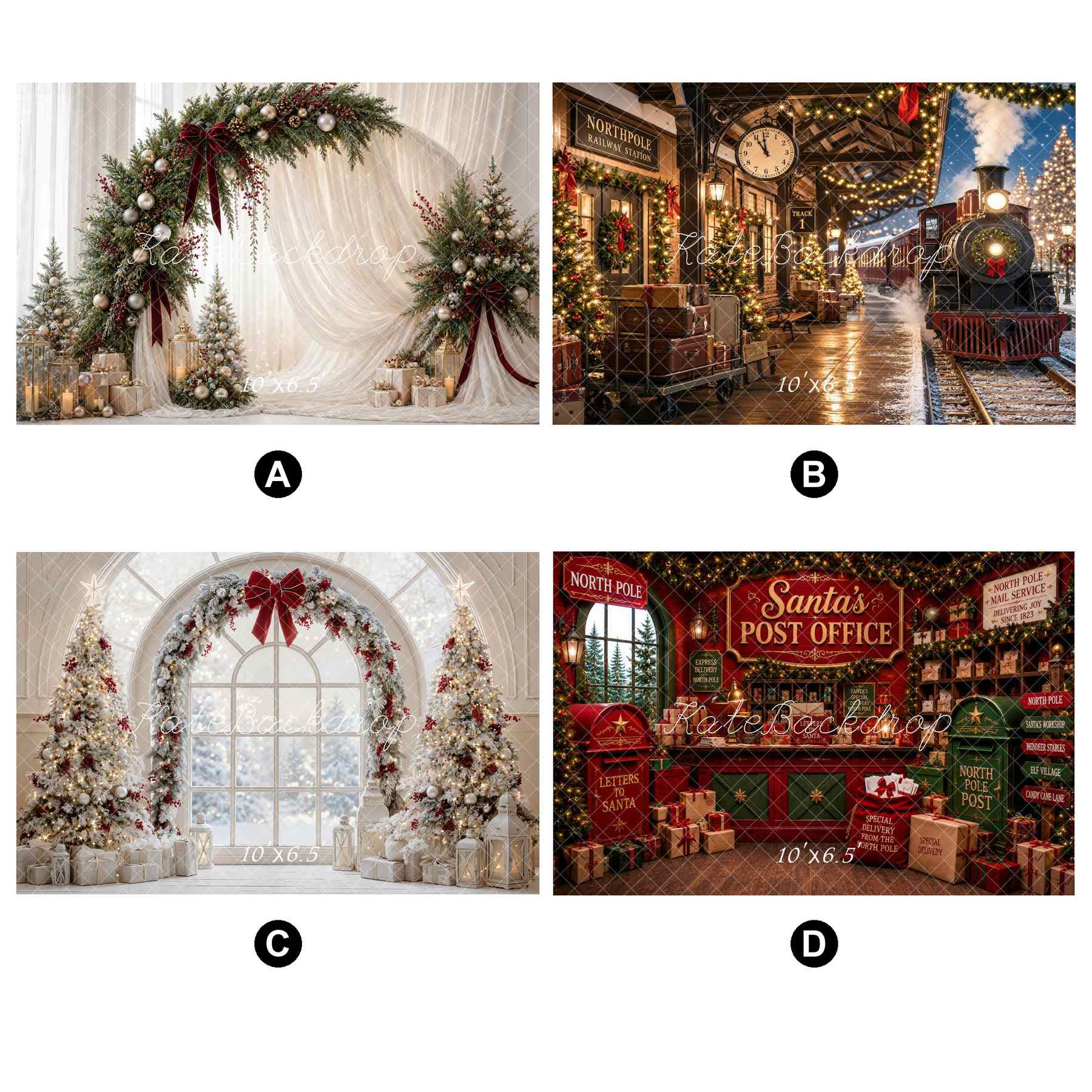 Kate Christmas Combination Printed Backdrops for Photography( 4 Backdrops in Total)