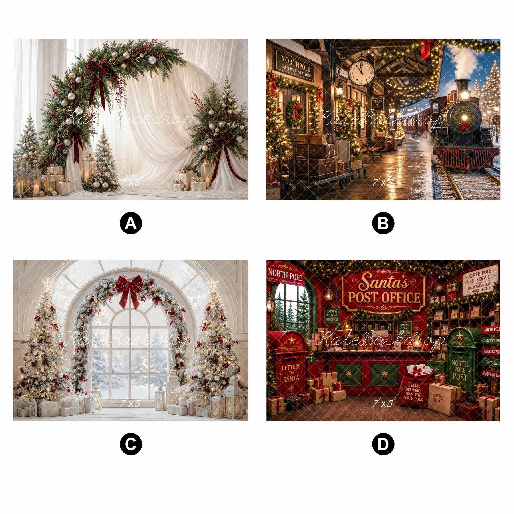 Kate Christmas Combination Printed Backdrops for Photography( 4 Backdrops in Total)
