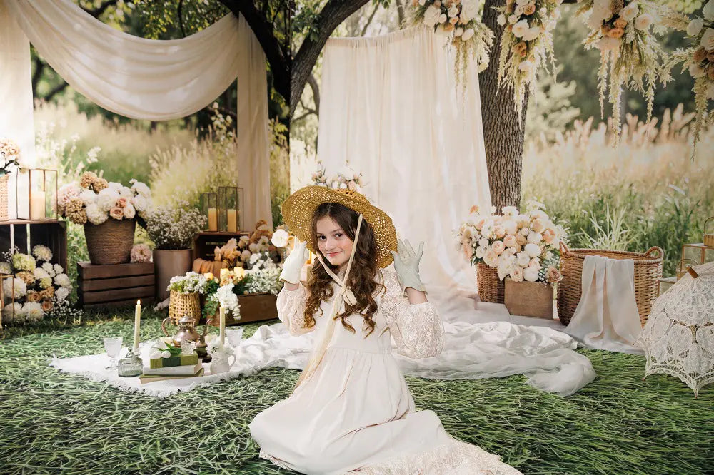 Kate Flower Arch Cream Floral Rustic Wedding Decor Printed Backdrop Room Set