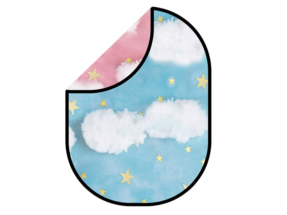 Kate Birthday Party Blue Sky Clouds/Pink Cake Smash Collapsible Backdrop Photography 5X6.5ft(1.5x2m)