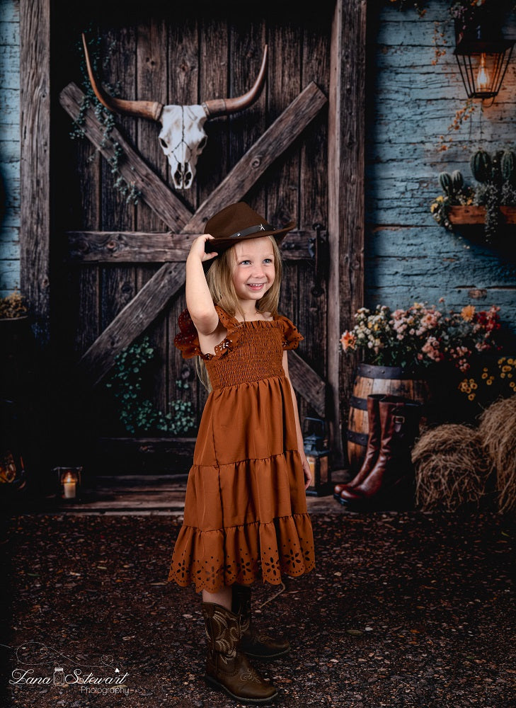 Kate Western Cowboy Rustic Barn Door Backdrop Designed by Emetselch