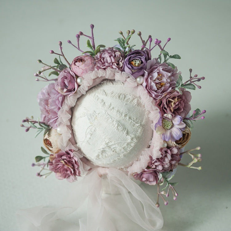 Kate Purple Floral Bonnet for Newborn Photography