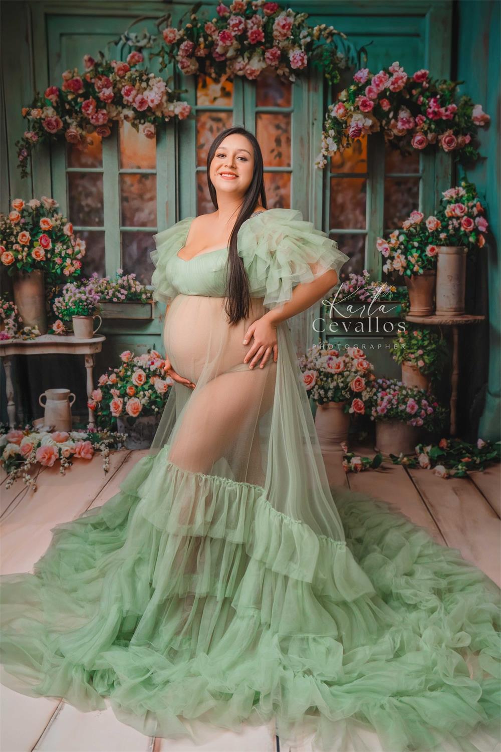 Kate Cake Mesh Mint Green Custom Maternity Photoshoot Gowns, M / 11#-Black Kate Cake Mesh Mint Green Custom Maternity Photoshoot Gowns, M / 11#-Black