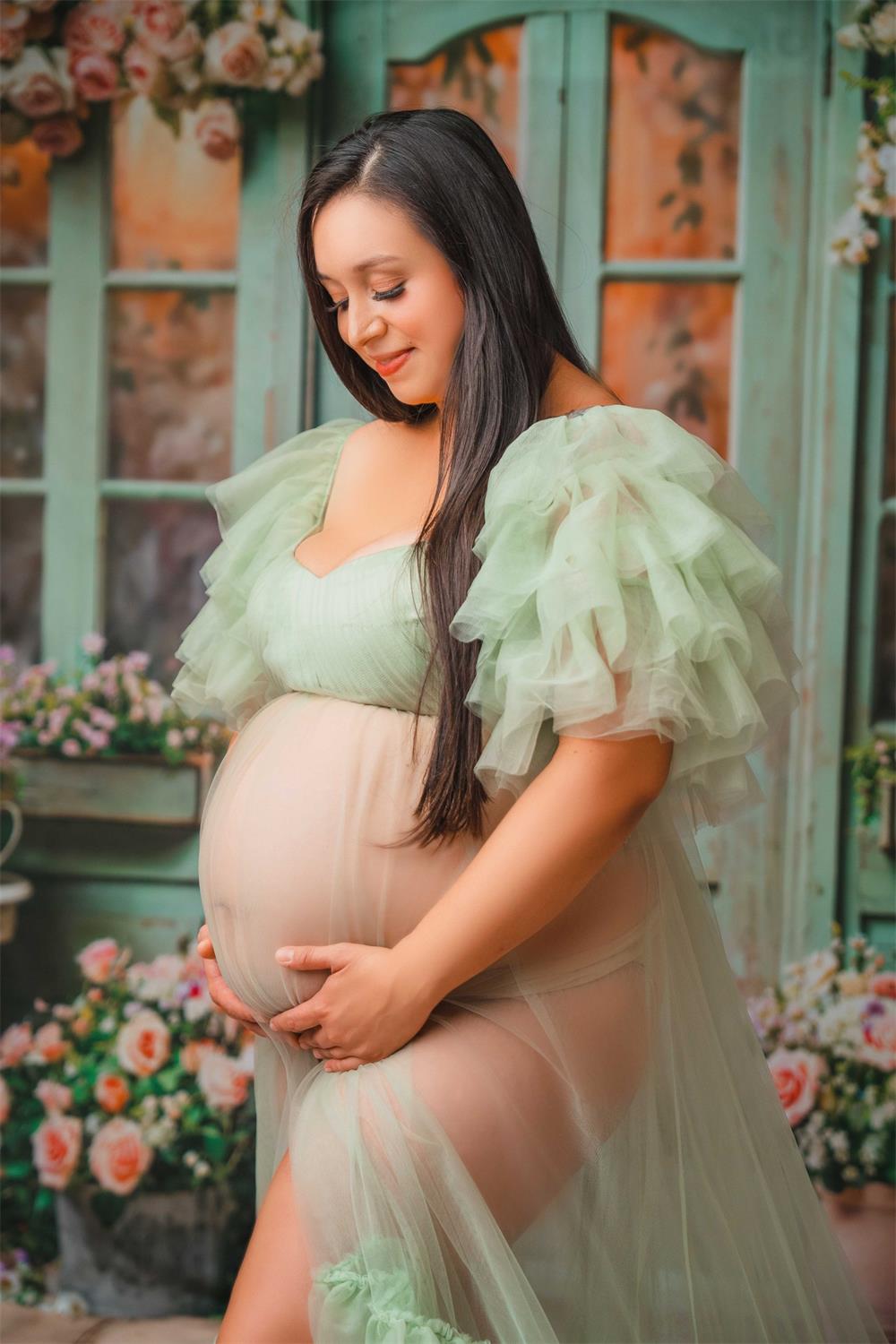 Kate Cake Mesh Mint Green Custom Maternity Photoshoot Gowns