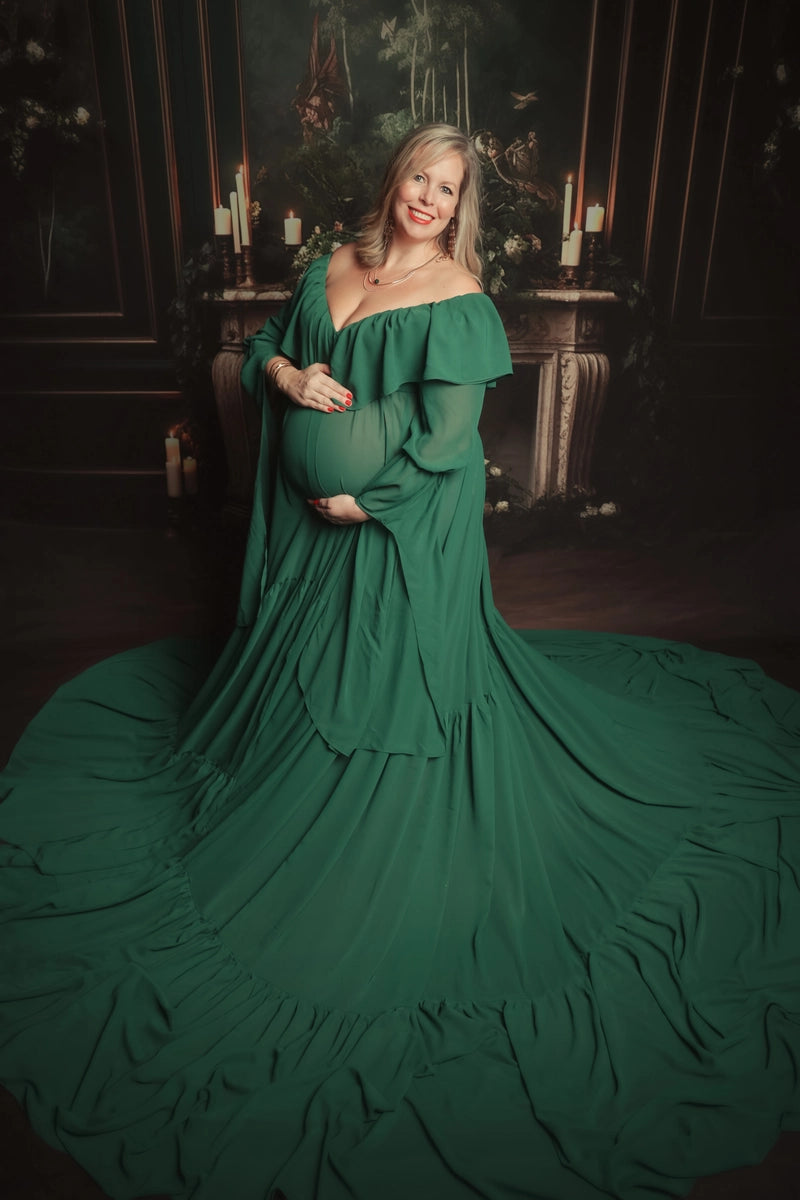 Kate One-Shoulder Pink Satin Custom Maternity Photoshoot Gowns