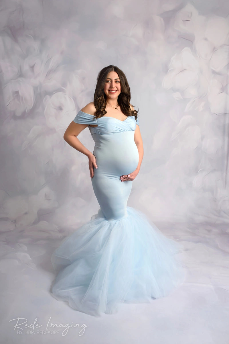 Kate Blue Satin Custom Maternity Photoshoot Gowns