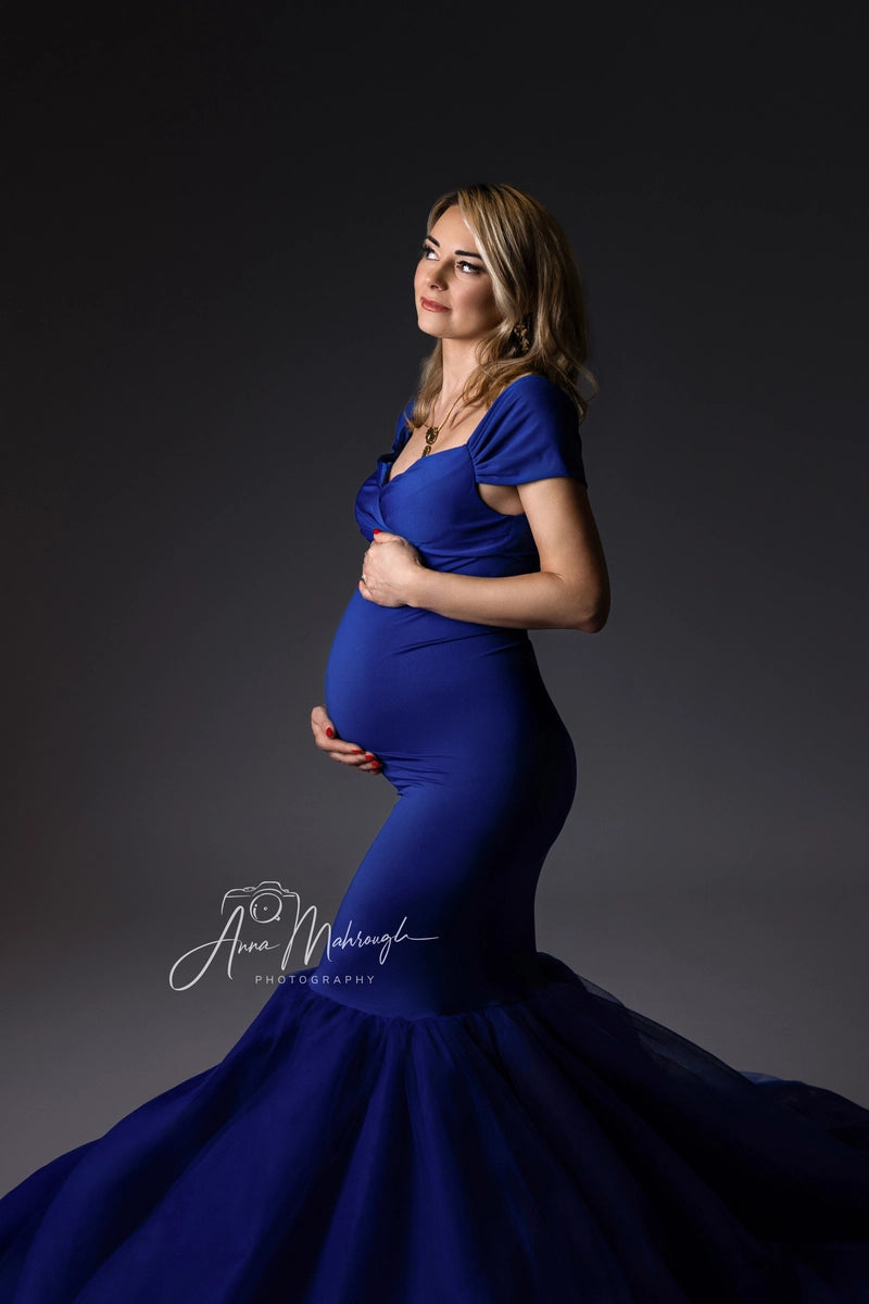 Kate Blue Satin Custom Maternity Photoshoot Gowns