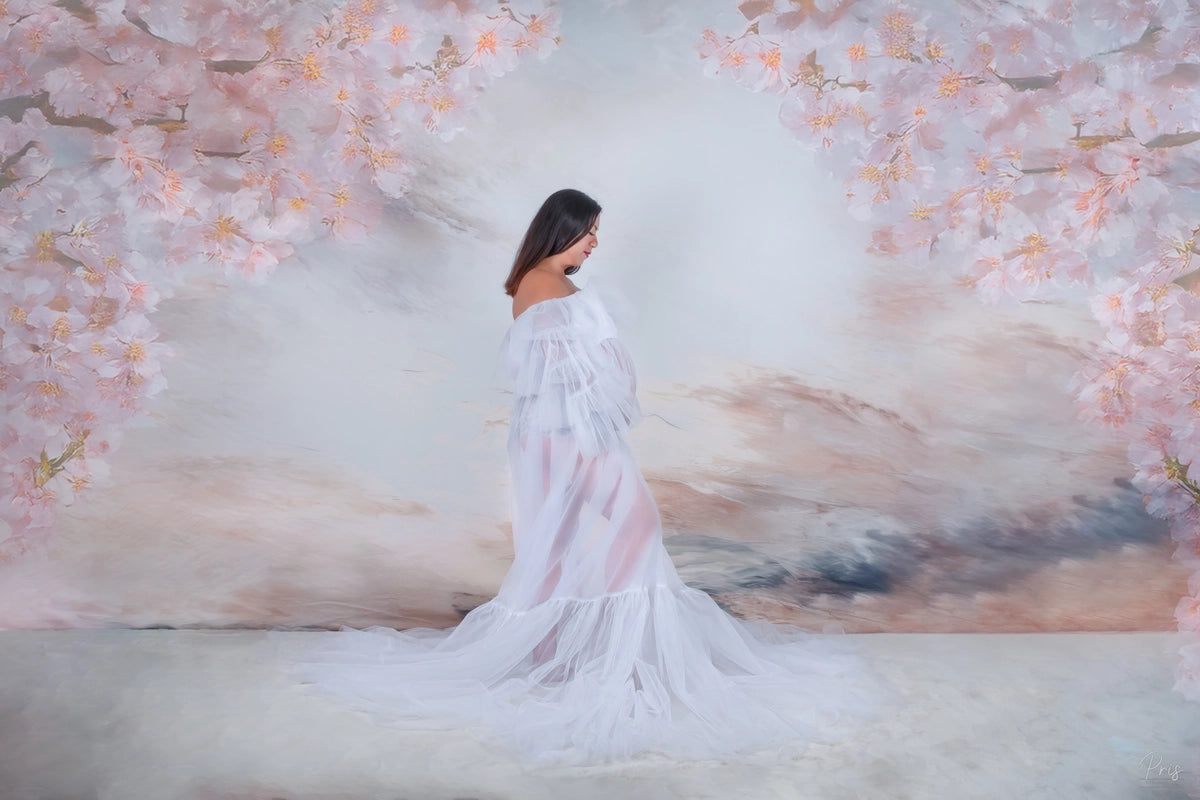 Vestido de maternidad de malla azul sin tubo para sesión de fotos