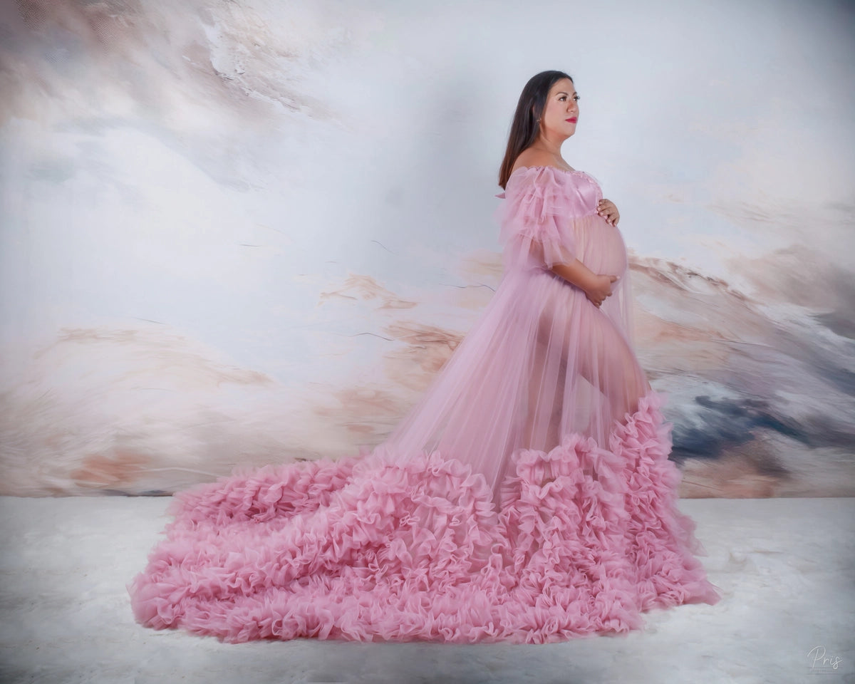 Mesh One Shoulder Trailing Multi Color Maternity Photoshoot Dress