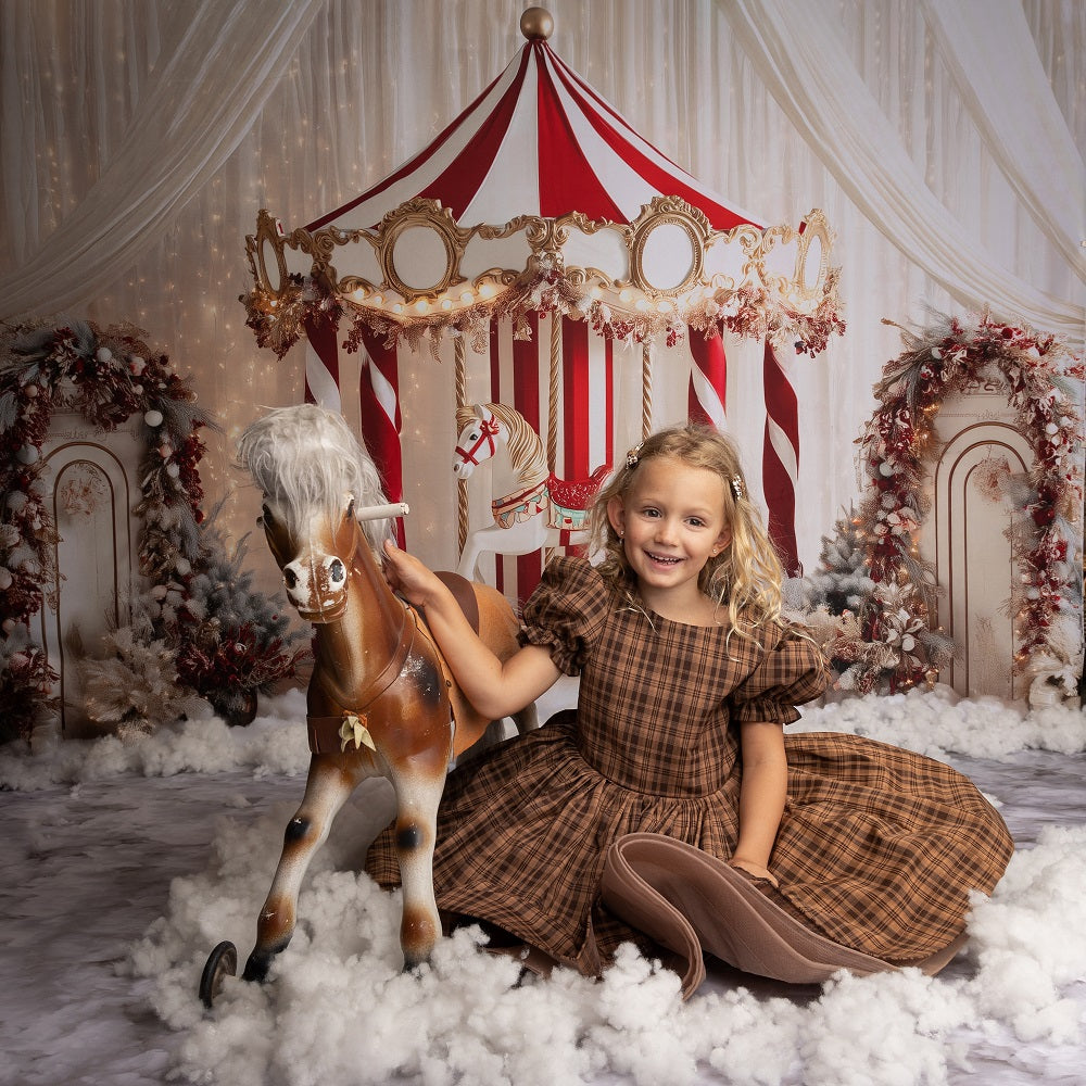 Vestido de cuadro para niñas con mangas abullonadas en marrón clásico para fotografía