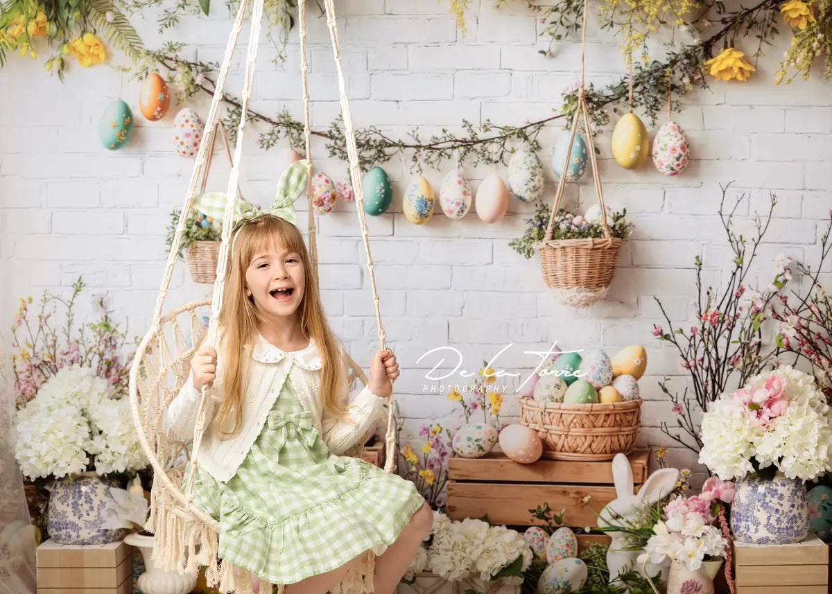 Kate Easter Floral Wooden Ladder Bunny Eggs Backdrop Designed by Emetselch