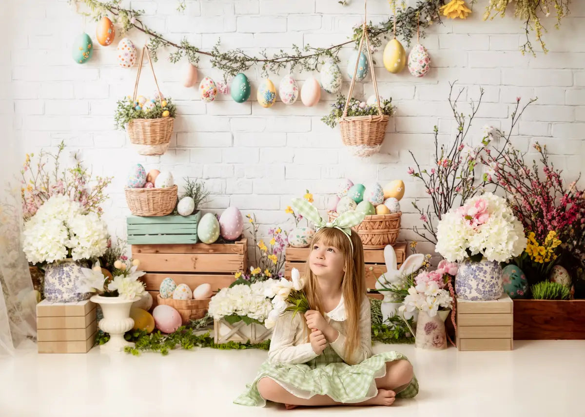 Kate Easter Floral Wooden Ladder Bunny Eggs Backdrop Designed by Emetselch