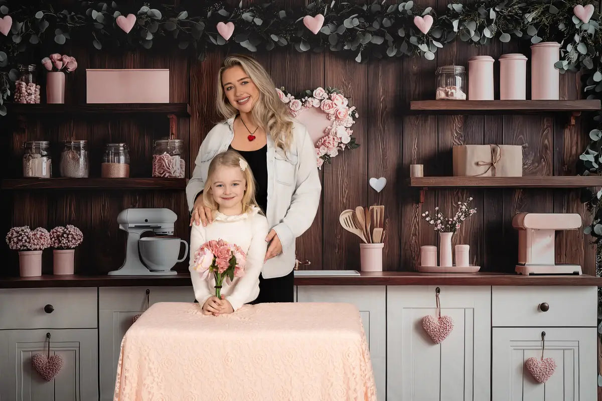 Kate Valentine's Day Pink Kitchen Hearts Backdrop Designed by Patty Roberts