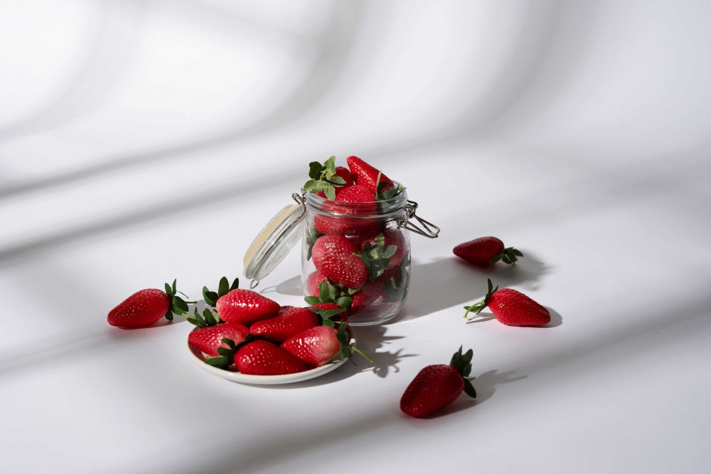 Kate White Seamless Paper Backdrop with strawberry