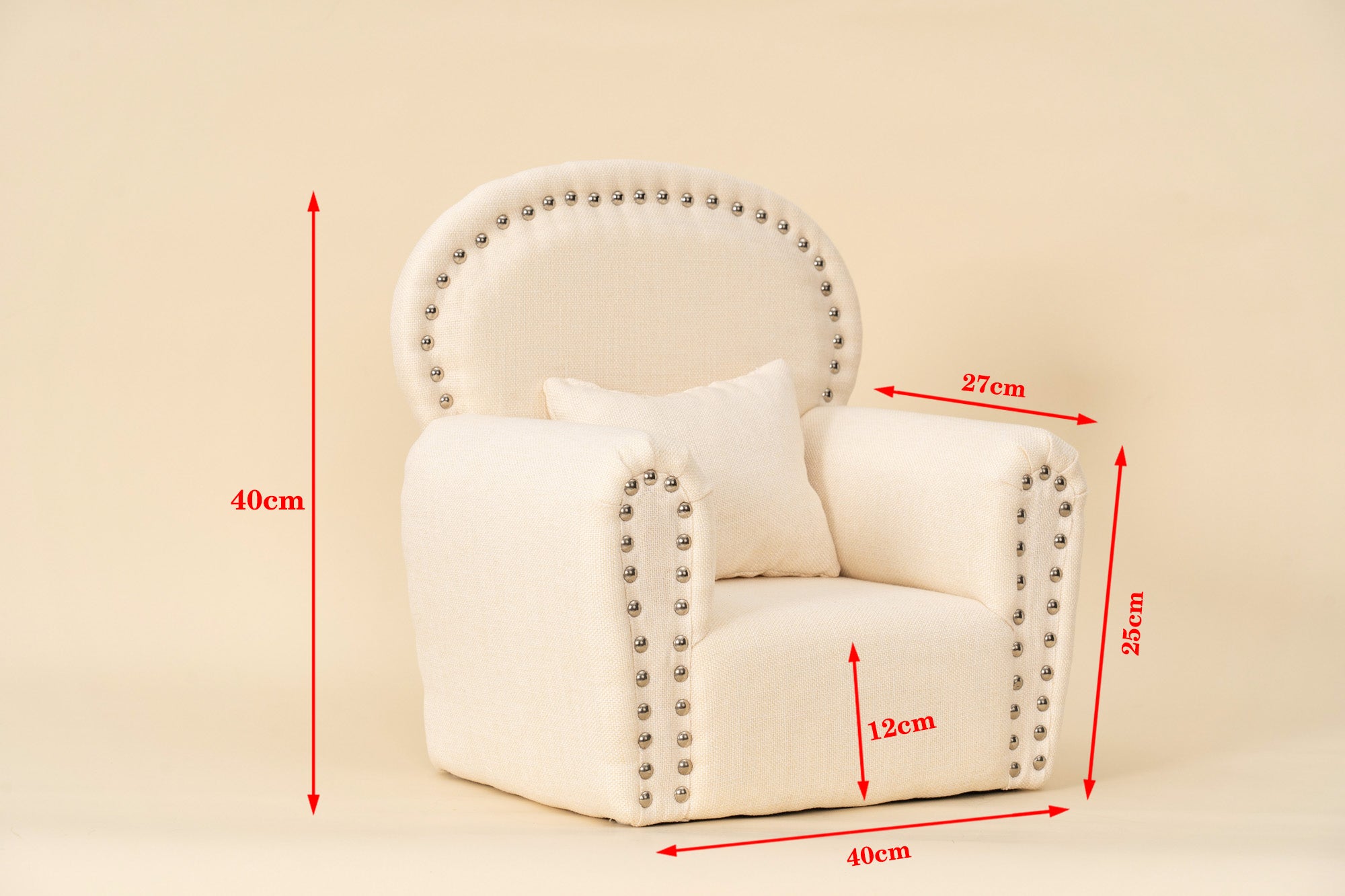 Kate Fabric Beige Mini Sofa with Rivet Newborn Props for Photography