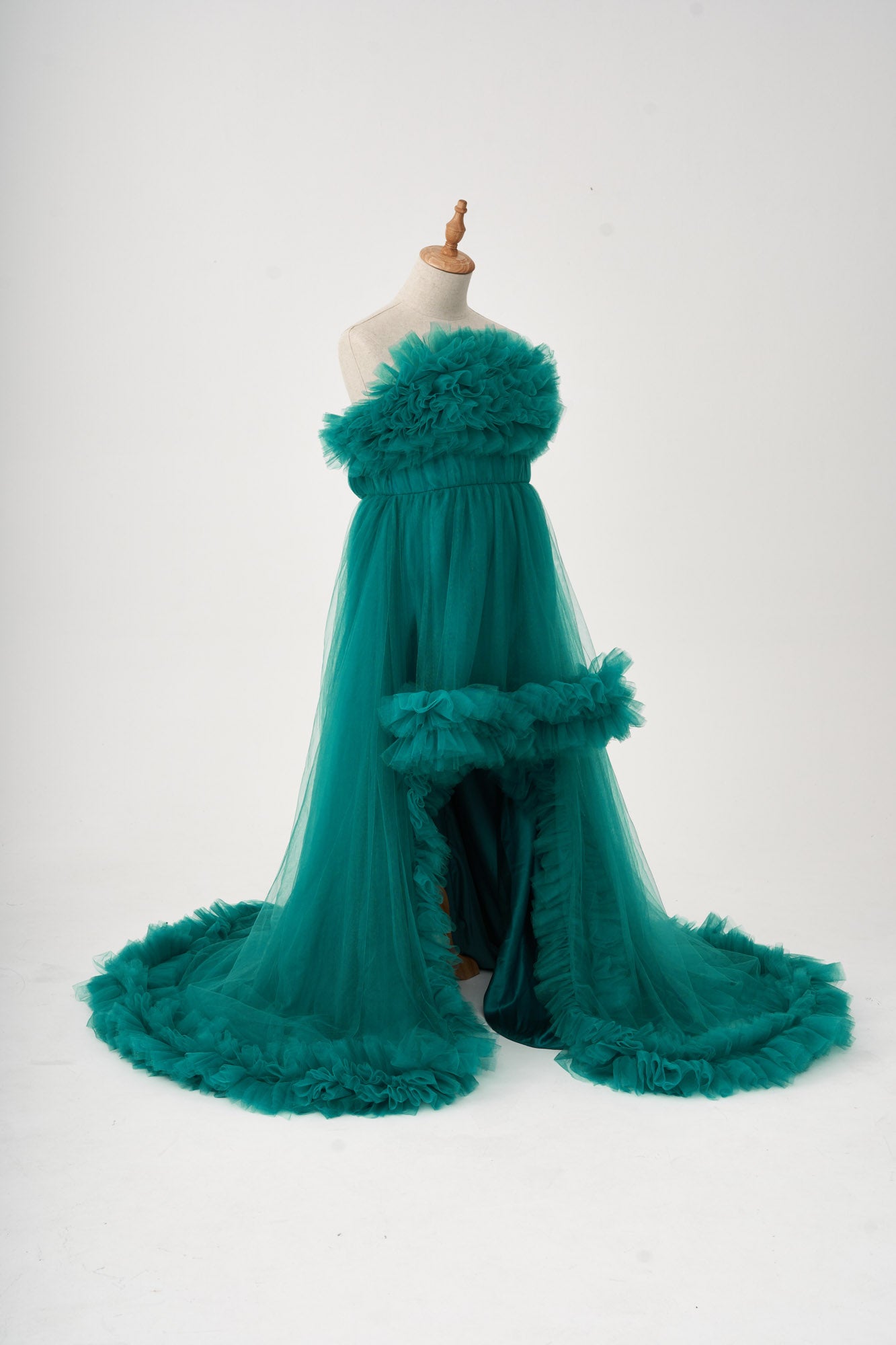 Green spring tulle maternity dress side view