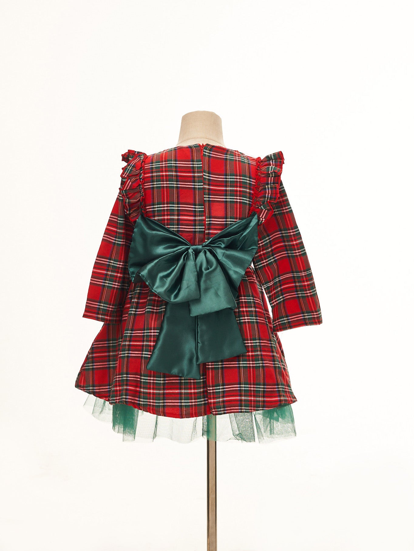 Kate Green Red Plaid Bow Tie Princess Kids Dress for Photography