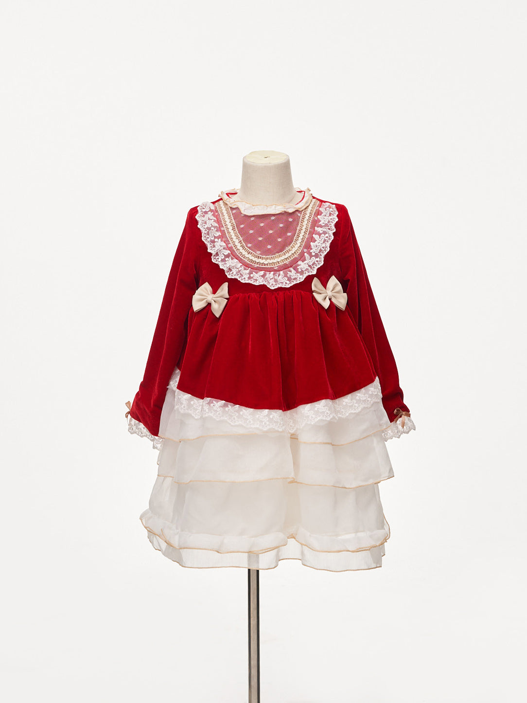 Kate Red Vintage Bow Tie Lace Princess Kids Dress for Photography