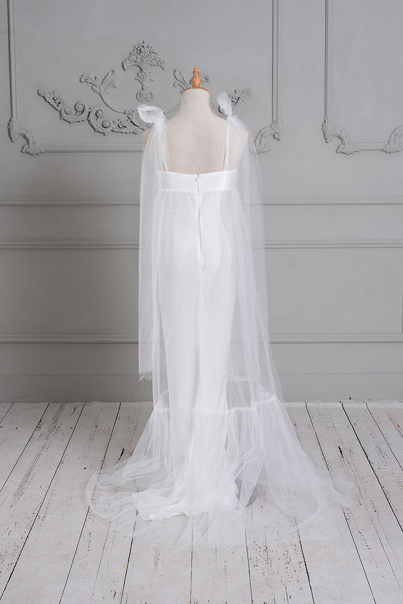 White One Shoulder Mesh Maternity Dress Back Photo