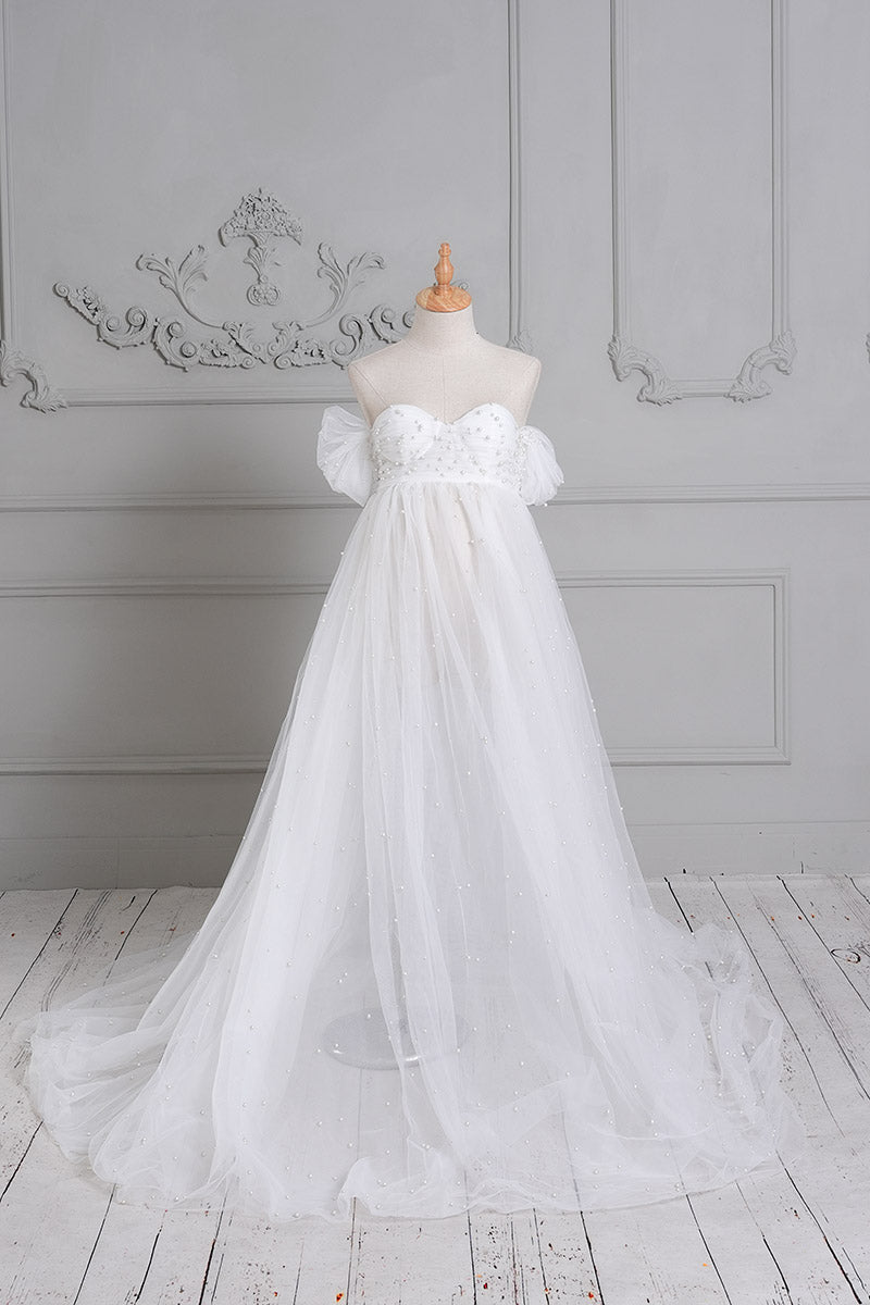 White Sheath Mesh Maternity Dress Front Photo