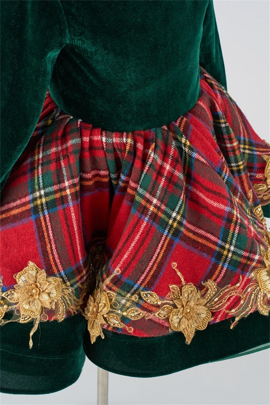 Kate Christmas Velvet Red Green Plaid Girls Dress for Photography