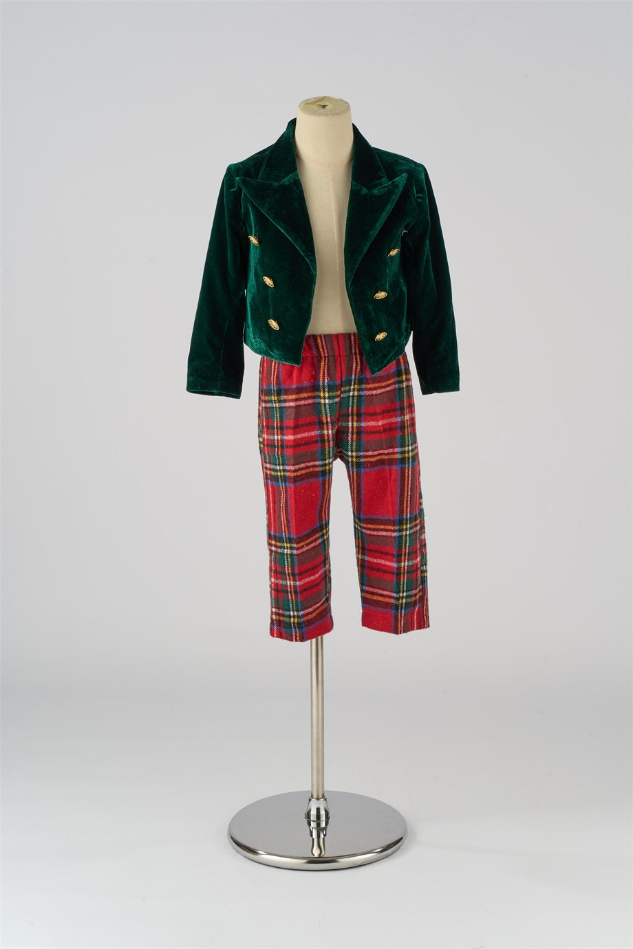 Kate Christmas Velvet Red Green Plaid Kids Outfit Set for Photography
