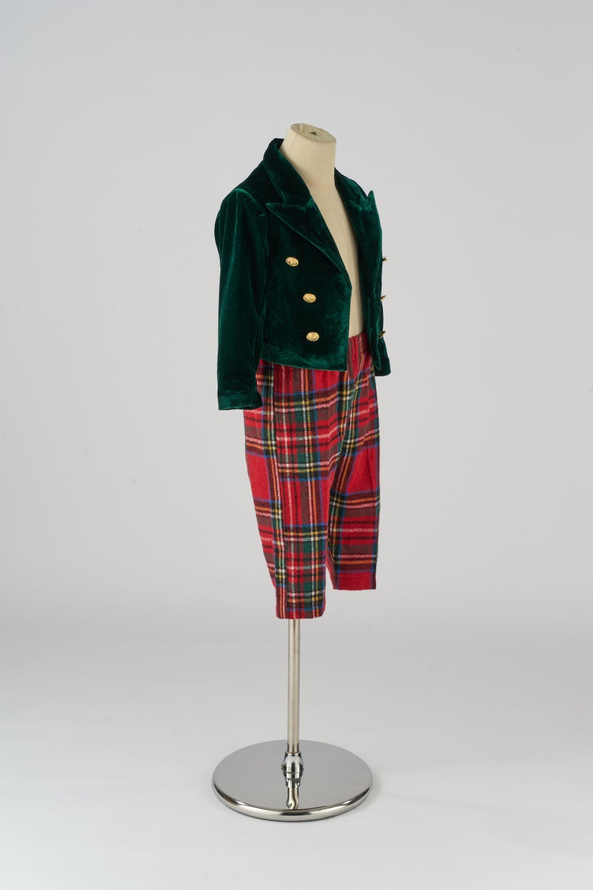 Kate Christmas Velvet Red Green Plaid Kids Outfit Set for Photography