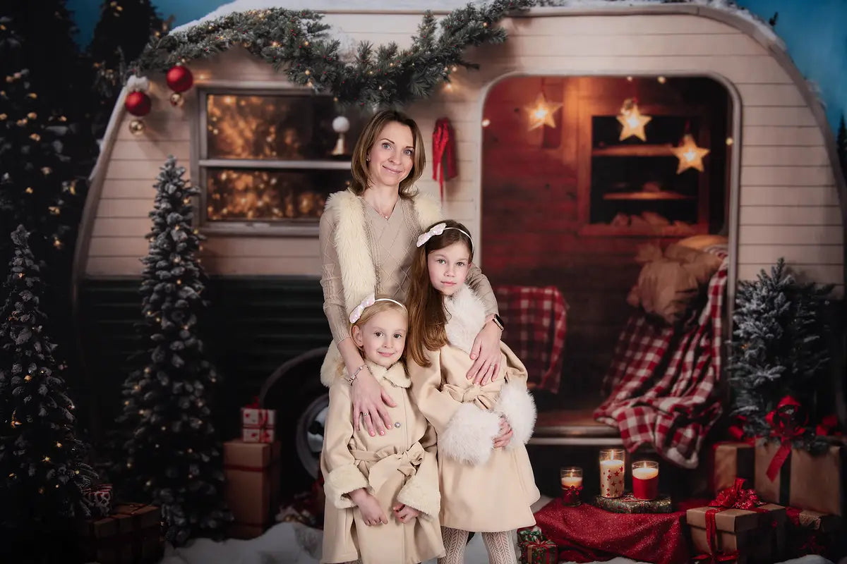 Noche de nieve de Navidad verde y blanca Regalo Camping Coche Telón de fondo Diseñado por Emetselch