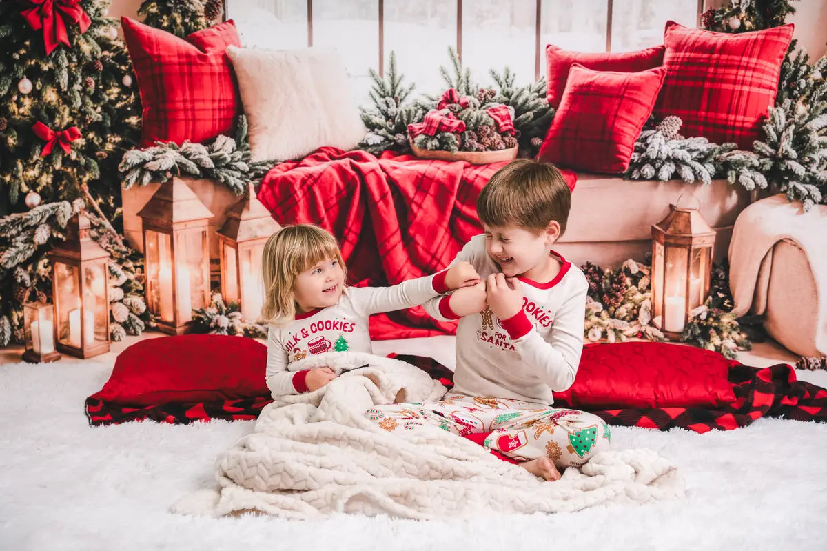Kate Christmas Window Garland Red Blanket Backdrop Designed by Emetselch