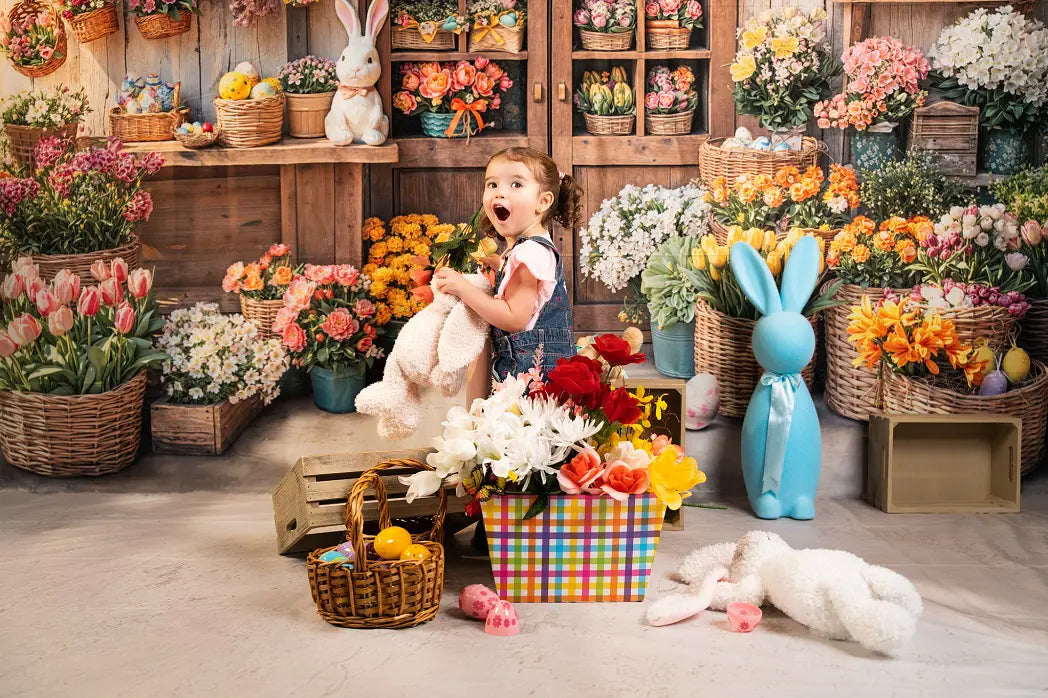 Kate Easter Bunny Flower Shop Baskets Eggs Printed Backdrop Designed by Emetselch