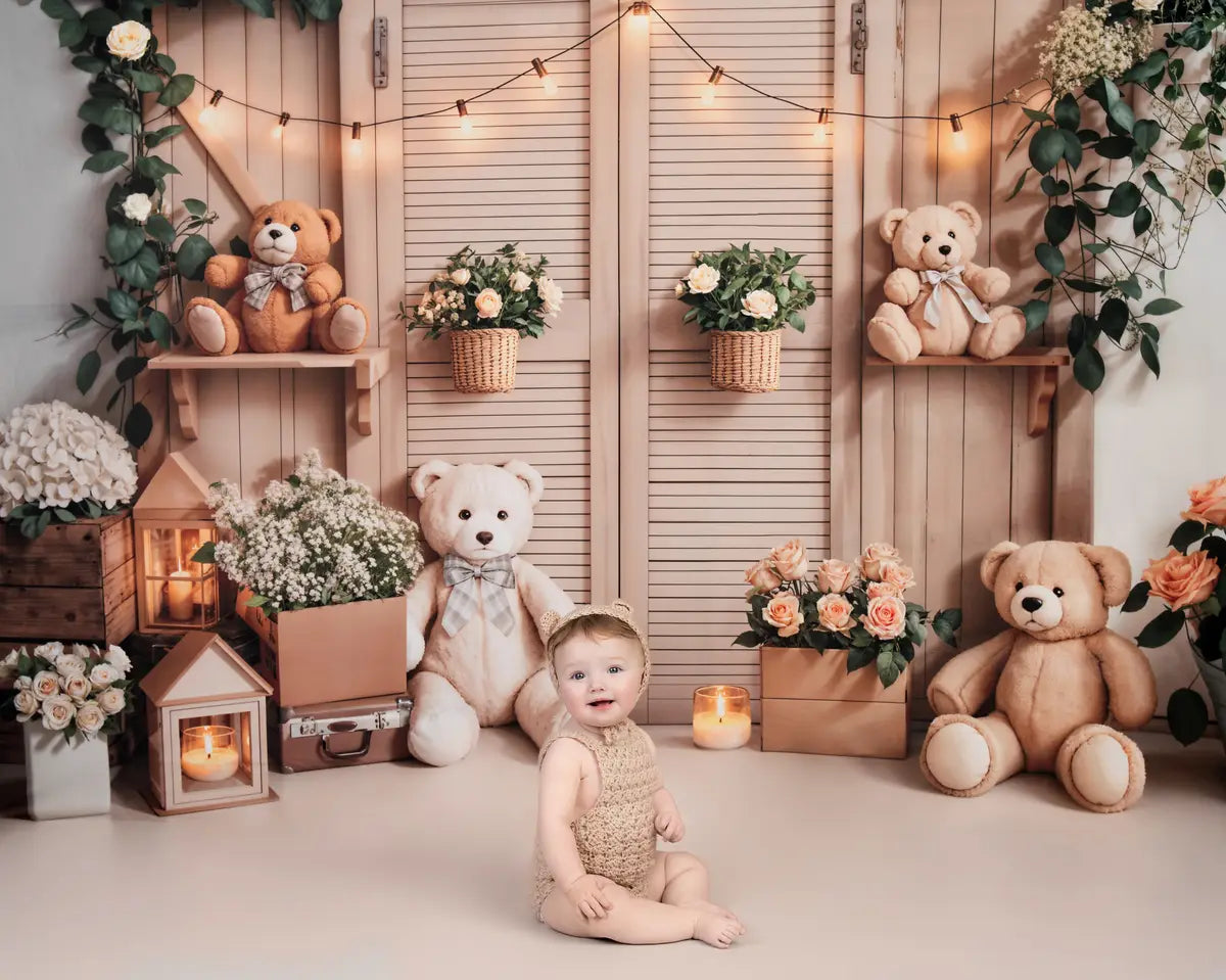 Kate Birthday Indoor Teddy Bear Floral Lantern Backdrop Designed by Emetselch