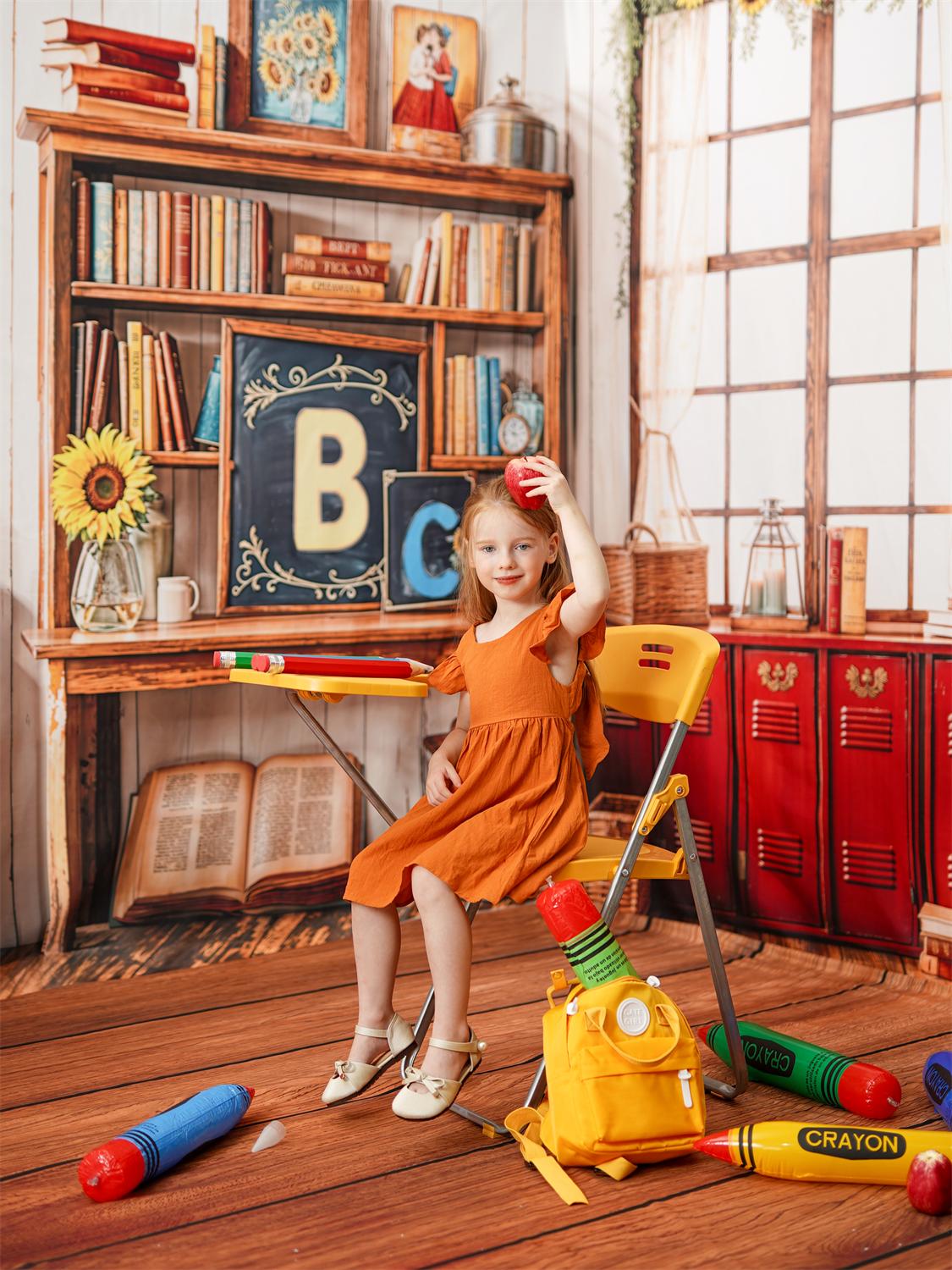 Kate Back to School Yellow Foldable Chair With Writing Board for Photography